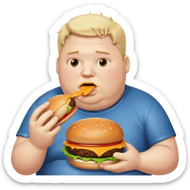 really fat obese man eating a burger messily sticker