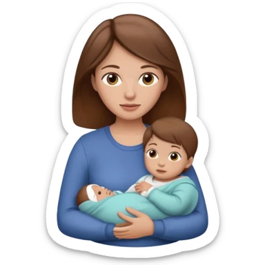 Mother holding infant brown hair fair skin sticker