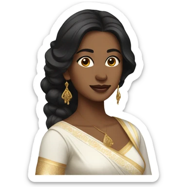 Light brown skin ;Black long hair wearing white saree sticker