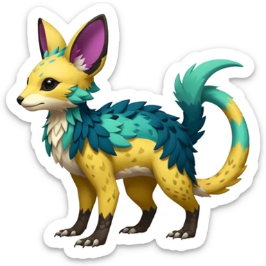 Rare realistic exotic edgy epic pretty beautiful handsome gorgeous aesthetic colorful vibrant Vernid-Trico-species-Fakemon-creature by LiLaiRa, random markings, tufted ears, full body sticker