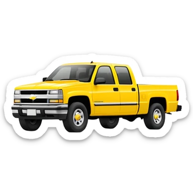 Geometric bright yellow 1997 Chevrolet Silverado C-2500 Crew Cab pickup truck, 30-degree view, clean lines, same yellow as in Kill Bill, minimalist approach, iOS emoji style sticker