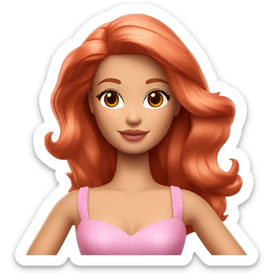 Fait une barbie avec un haut rose des tâches de rousseurs et des cheveux très roux  sticker