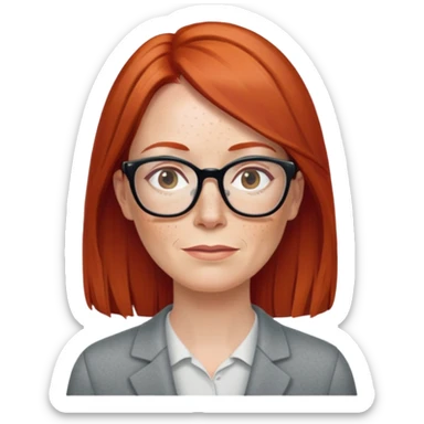 middle age Red head with freckles long straight hair pale skin wearing glasses sticker