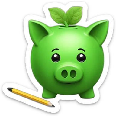 green piggybank with pencil sticker