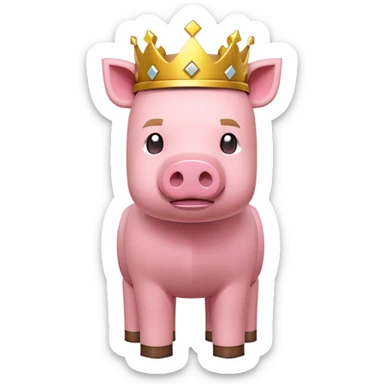 Minecraft pig full body pink blocky animal with square head wearing a crown sticker