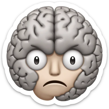 A sad, unhealthy brain with a frowning face, looking sick and tired sticker
