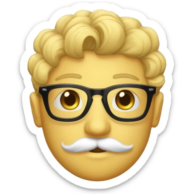 Garçon homme avec une petite moustache chveux boucles lunettes avec monture transparent et cheuveu mi long boucle avce t shirt noir sticker