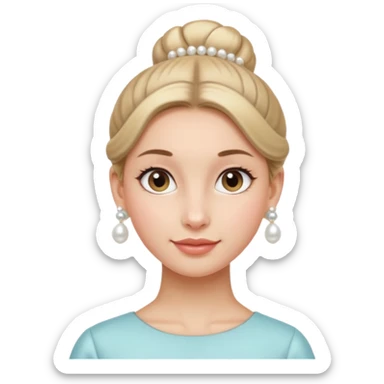 Clean Girl with a tidy bun, pearl earrings, radiant skin, fresh and simple look sticker