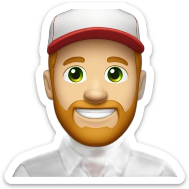 white-man, red-beard-green-eyes-happy-in-black-baseball-cap,-white-shirt-and-red-tie sticker