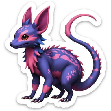 Rare epic aesthetic colorful Salandit-Noibat-Eevee-Genet-species-Fakemon-hybrid-creature, with markings, full body sticker