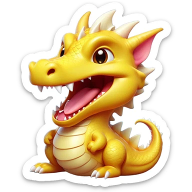 Cinematic Cute Yawning Dragon Portrait Emoji, Head tilted slightly with a dramatic, wide-open yawn, showcasing a soft, lustrous scaled body with gently drooping fins and half-closed, drowsy eyes, Simplified yet irresistibly adorable features, highly detailed, glowing with a soft, cozy mythical glow, high shine, relaxed yet expressive, stylized with a dash of fantastical charm, soft glowing outline, capturing the essence of a sleepy yet affectionate dragon that seems ready to stretch out and rest in its enchanted lair! sticker