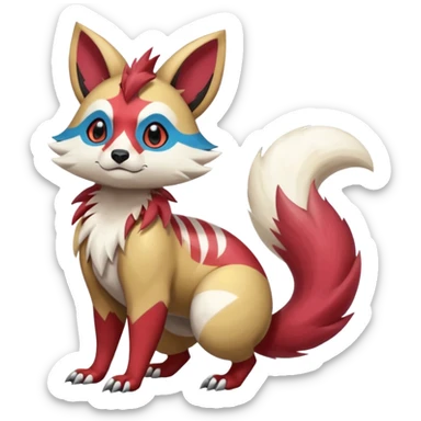 Colorful Skilled Adept Graceful Asian Painted Furret-Zeraora-Lycanroc-Zangoose-fusion-hybrid-creature (full body) sticker