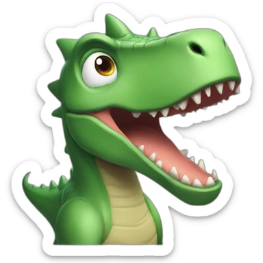Dinosaur with a circular shaped head with big ears and rings on them kinda like sonic kissing beelzebub from helluva boss sticker