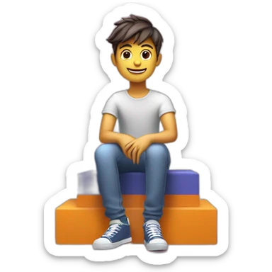 Create a 3D illustration of an animated character of a handsome boy sitting Casually on top of a social media logo"Instagram", the character must wear modern lndia sticker