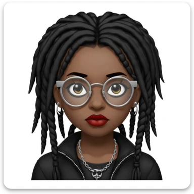 Black goth girl with piercings on both her brows, septum and lips with black dreadlocks and block glasses  sticker