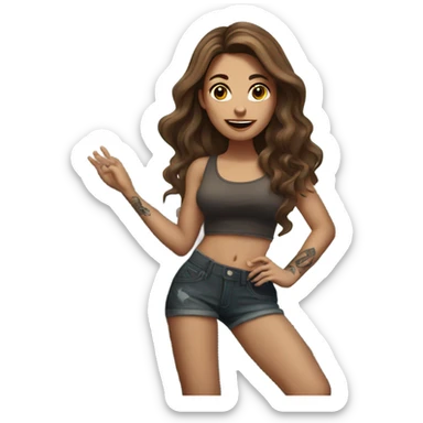 Beautiful tattooed woman long brown hair climbing rocks sticker