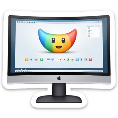 Create an emoji for 3D visualization and modeling. Show a large curved monitor with a 3D modeling program interface on the screen. Use modern, professional colors. Do not include any emojis or smiley faces. Make the background transparent. sticker