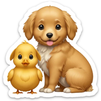 Un perrito con un pollito arriba sticker
