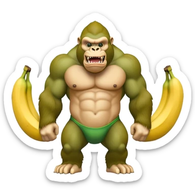 A yellow curved banana body with a muscular green gorilla head on top, showing teeth sticker