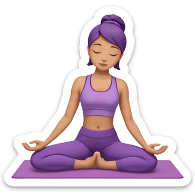 	A woman in purple yoga wear resting in child’s pose, soft white background, peaceful energy. sticker