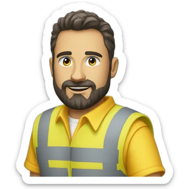 Ikea coworker blue eyes beard manager man blue stripes t-shirt and yellow security vest sticker