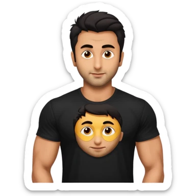 ipretty bratz emoji of ranbir kapoor wearing a black tee, muscular sticker