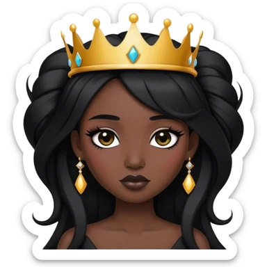 girl black long hair black dress with crown on head makeup sticker