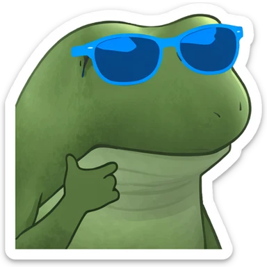 Bufo frog with blue sunglasses, sipping a rainbow cocktail, in bufo style, transparent background sticker
