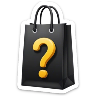 black goodiebag with questions mark stuffed in it  sticker