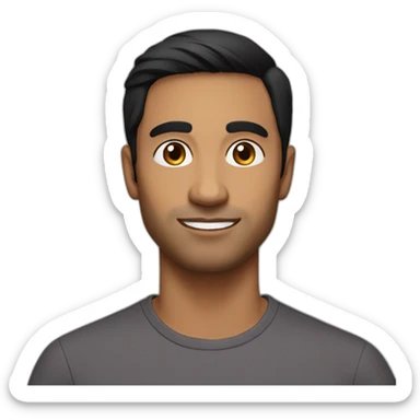 Indian guy light brown skin smooth black hair in his 30s no beard or mustache black eyes sticker