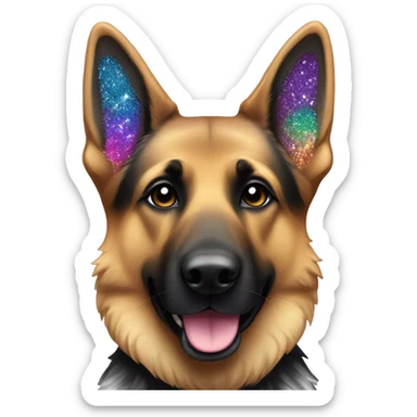 German shepherd all black face and rainbow glitter fur sticker