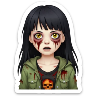 girl zombie with black long hair whit bangs sticker
