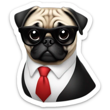 dog pug-in-gradient-red-black-suit-with-and-black-sunglasses sticker
