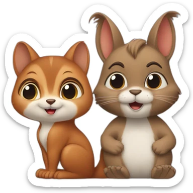 squirrel whispers something in the cat's ear sticker