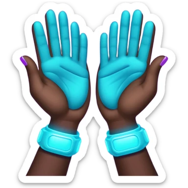 futuristic glowing clapping, purple and cyan glow, dark background sticker