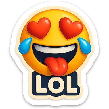 mouth open with tongue out heart shaped eye add the words “ LOL " in White
Laughing crying 😂😂 sticker