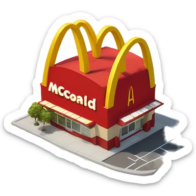 “McDonald’s store with the iconic golden arches, a red and yellow color scheme, and a simple, recognizable design that captures the essence of a fast food restaurant.” sticker