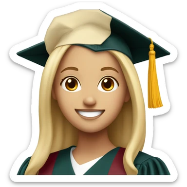 Blonde girl smiling wearing graduation cap with university of Chicago Loyola sticker