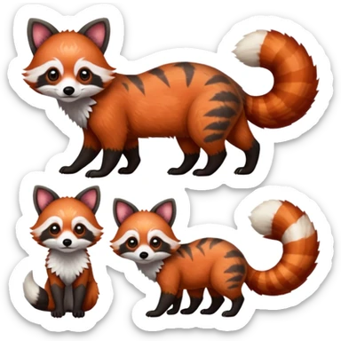 Black-eared Realistic patterned speckled flurry scaly 4-legged quadrupedal Red-Panda-Munchkin-Kitten-Lemur-Raccoon-Dog-Red-Fox-animal-fusion-hybrid, Full body sticker