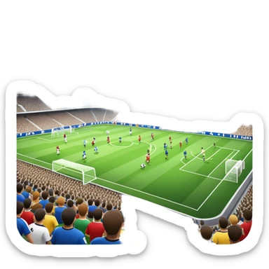 An icon showing a soccer stadium filled with close-up players in action, inspired by EA Sports FC 25. The design features players on the field, with the stadium lights shining brightly and a lively crowd in the stands. Transparent background highlights the energy and excitement of the match. sticker