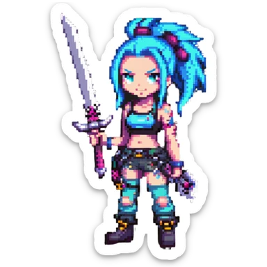Jinx character from League of Legends with punk style and weapons sticker