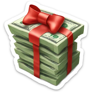 Money stack with a red bow wrapped around it  sticker