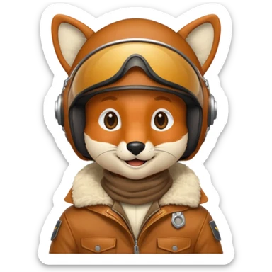 renard aviateur, casque en cuir, écharpe blanche, blouson aviateur sticker