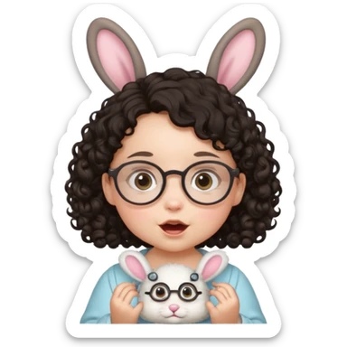 bunny ear accessory wearing small baby dark haired curly spectacled sticker