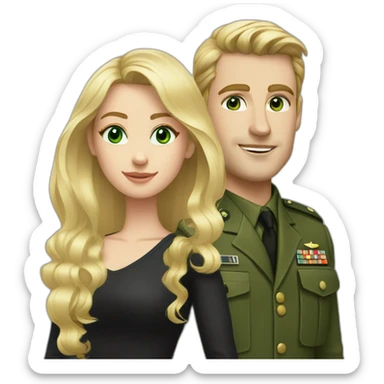army blond white guy and blond long hair girl with green eyes in black dress sticker