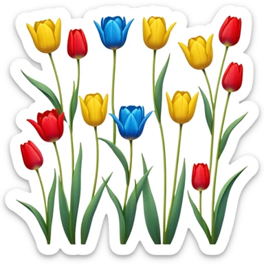 primary color tulips - red, blue, and yellow tulip flowers sticker