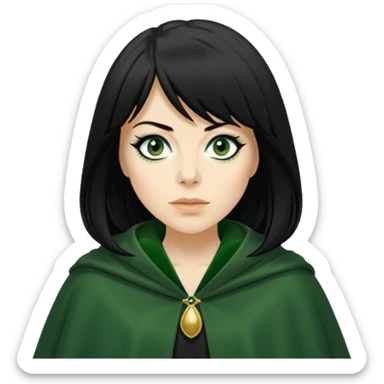 claudia winkleman as a traitor with a green cloak and black eyeliner sticker