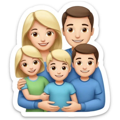 "Husband and wife with 50 children taking a group photo, cheerful, colorful cartoon style, bright and playful." sticker