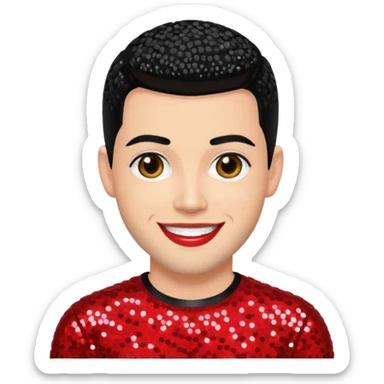 Shane Lynch from Boyzone with black hair, light skin, red sequin outfit sticker