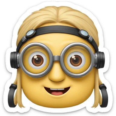 Minion emoji with a round head like normal emojis and a smurk like this emoji but a minion so basically that emoji with the goggles and the hair and not a funny head shape 😏 sticker